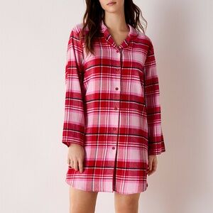 Cyberjammies red and pink plaid checkers flannel nightshirt lounge dress NWT
